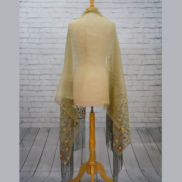 Lime Green with Golden embroidery shawl