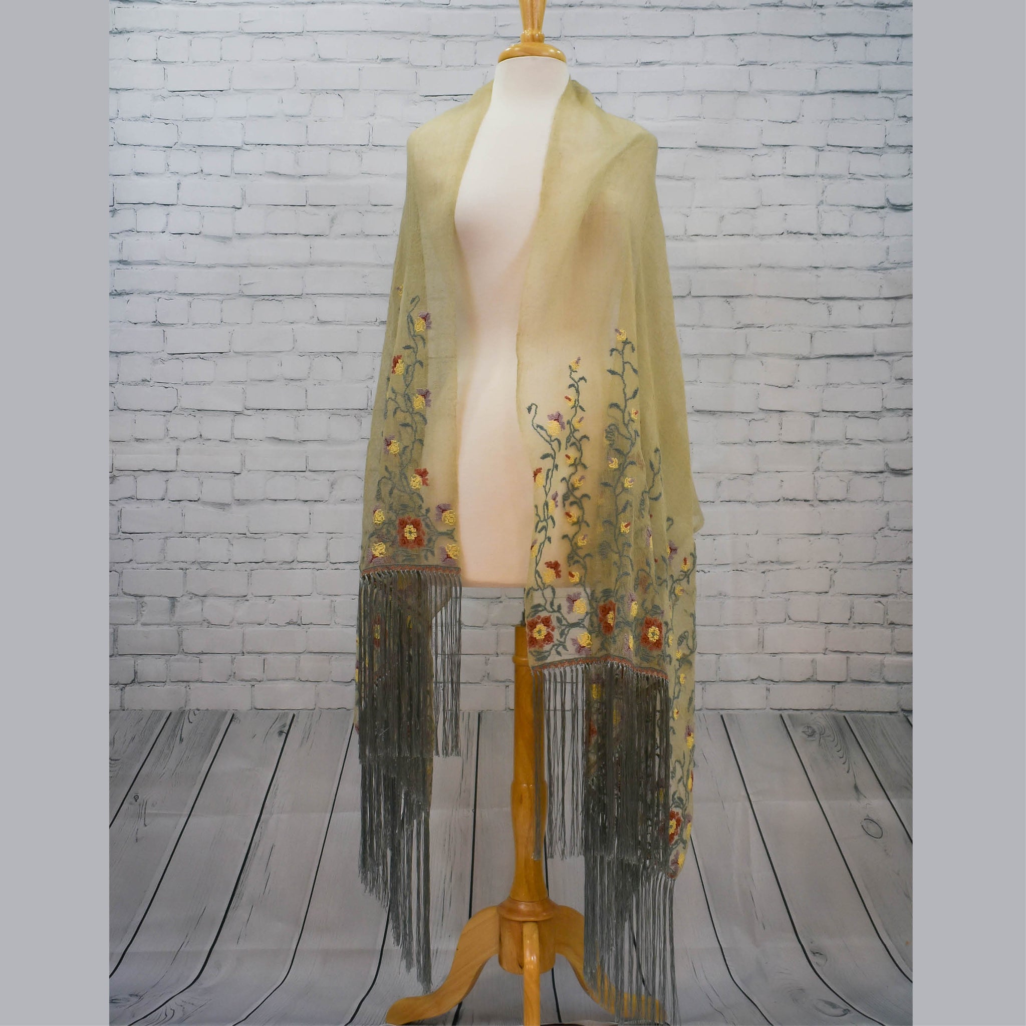 Lime Green with Golden embroidery shawl