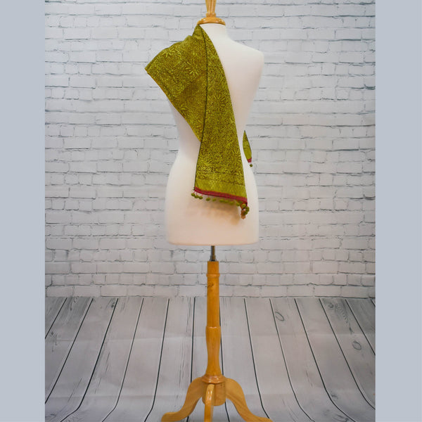 Pistachio Organza shawl with orange embroidery