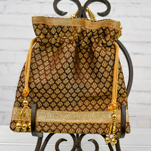 Rich Orange/Gold colored drawstring bag