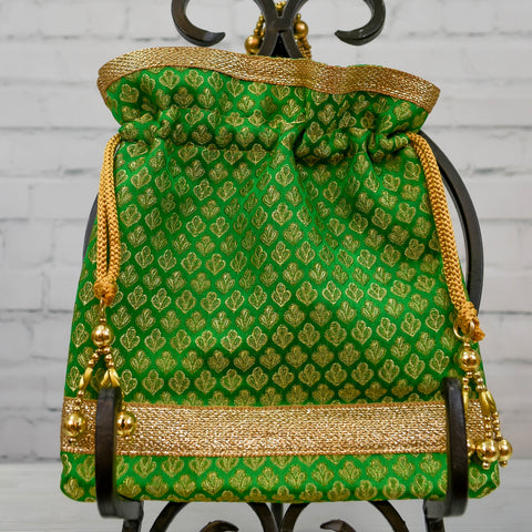 Apple Green/Gold Rich colored drawstring bag