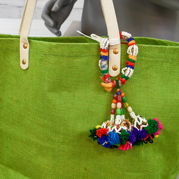 Pear Green tote with off white pleather handles